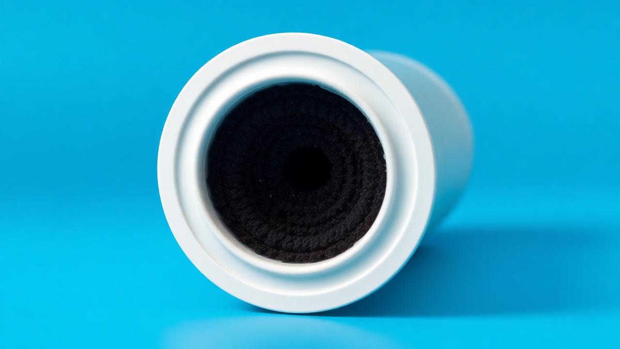 Vue en coupe d'une cartouche de filtre céramique avec cœur de charbon actif